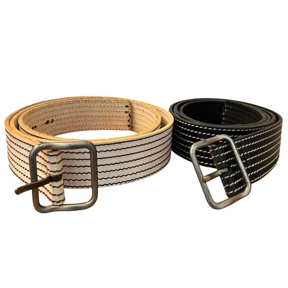 Ladies XXL Black Belt White Stitching Off White Belt Brown Stitched Lot of  2 - Picture 1 of 6